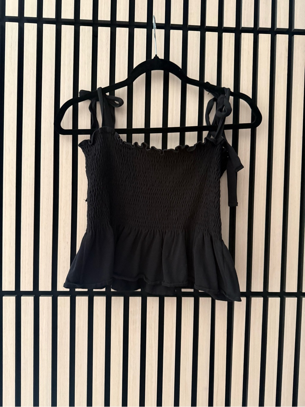 Black Smocked Tie-Strap Women's crop Top
